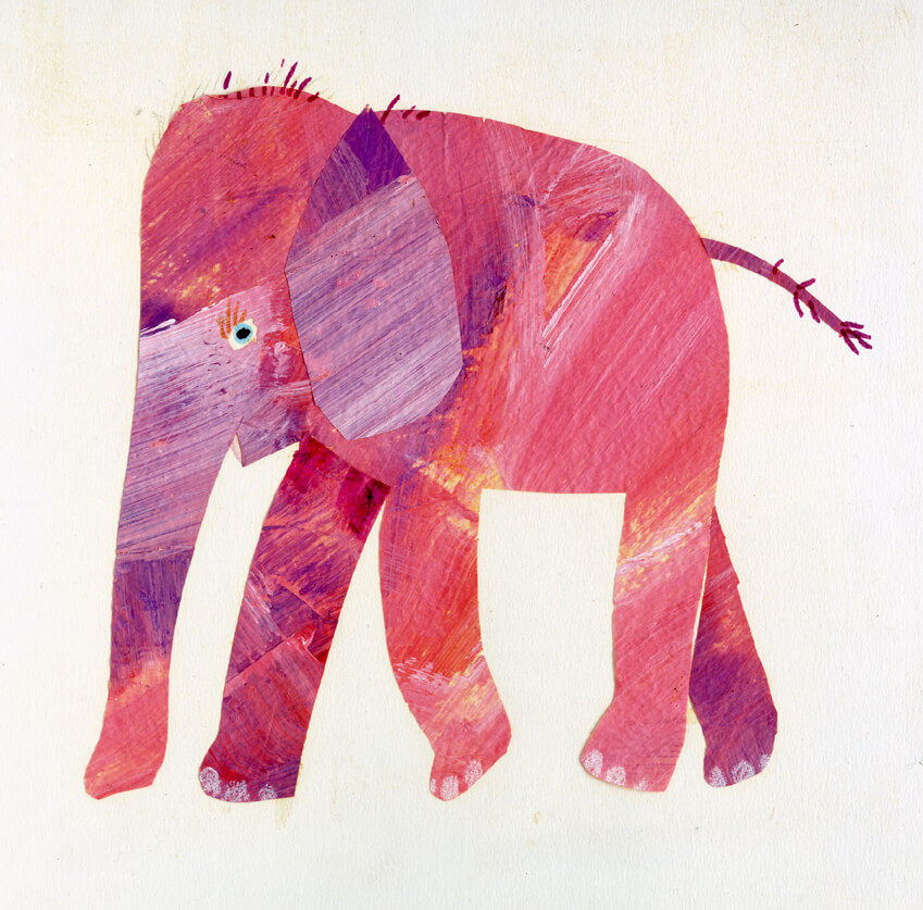 エリック・カール　ピンクの象　1972年 Eric Carle, Pink Elephant. Collection of The Chihiro Art Museum. © 1972 by Penguin Random House LLC.