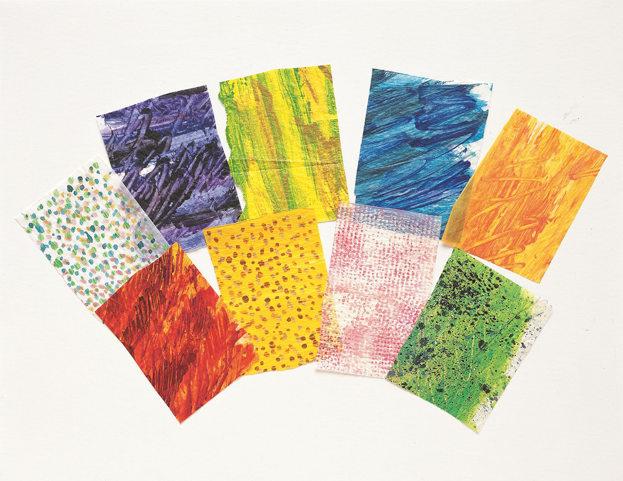 エリック・カールが彩色した薄葉紙（ティッシュ・ペーパー）ちひろ美術館蔵
